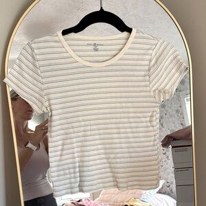 Brandy Melville Cream and Blue Striped Top